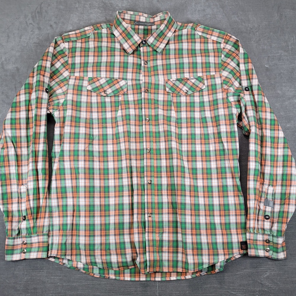 Marithe Francois Girbaud Plaid‎ Snap Up Shirt Mens XL Vintage Blue Label Green